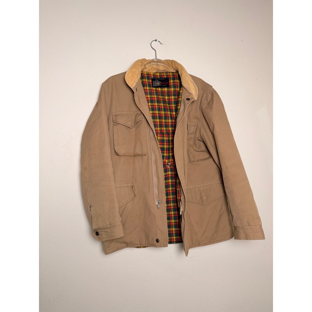 Vintage Authentic Imports Tan Field Jacket Plaid Lined Corduroy Collar Mens L
